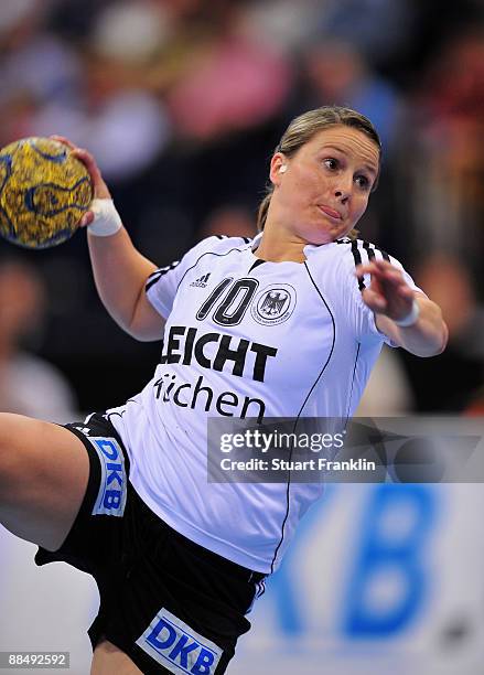 Anna Loerper of Germany during the Women's Handball World Championship qualification game between Germany and Serbia at the Color line arena on June...