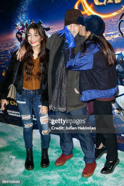 Kiara Carriere, her Father Jean-Claude Carriere and her Mother Nahal Tajadod attend "Santa & Cie" Paris Premiere at Cinema Pathe Beaugrenelle on...