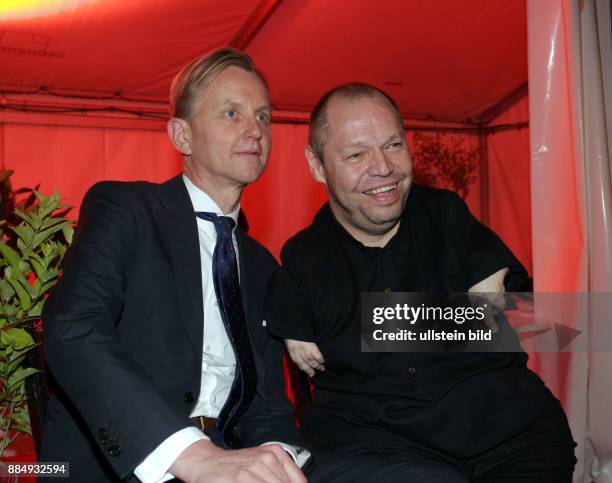 German singers Max Raabe and Thomas Quasthoff at the anniversary party '20 years 'Bar jeder Vernunft', 10 years 'Tipi'' at the Tipi in Berlin