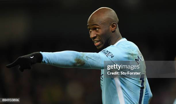 City player Eliaquim Mangala reacts during the Premier League match between Manchester City and West Ham United at Etihad Stadium on December 3, 2017...