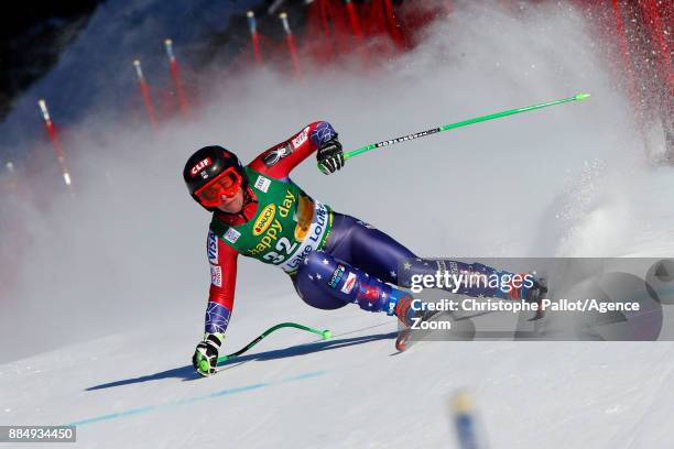 Stacey Cook of USA in action during the Audi FIS Alpine Ski World Cup Women's Super G on December 3, 2017 in Lake Louise, Canada.