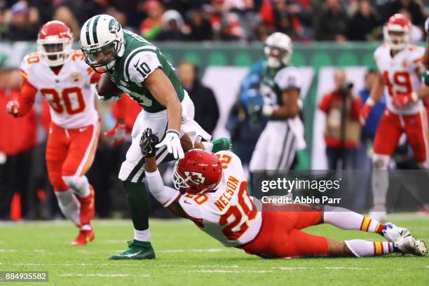 Jermaine Kearse of the New York Jets makes a run during their game at MetLife Stadium on December 3, 2017 in East Rutherford, New Jersey.