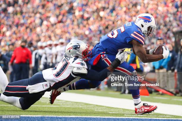 Jordan Richards of the New England Patriots attempts to tackle LeSean McCoy of the Buffalo Bills during the fourth quarter on December 3, 2017 at New...