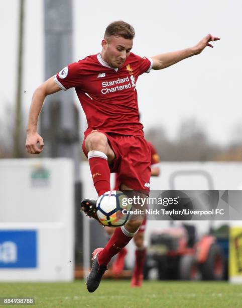 Herbie Kane of Liverpool in action during the Liverpool v Stoke City Premier League Cup game at The Swansway Chester Stadium on December 3, 2017 in...