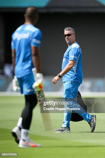 Coach Stuart Law of the West Indies looks on during day four of the Test match series between New Zealand Blackcaps and the West Indies at Basin...