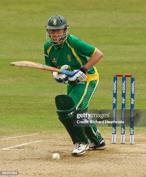 Cri-zelda Brits of South Africa gets some runs during the ICC Women's Twenty20 World Cup match between New Zealand and South Africa at The County...