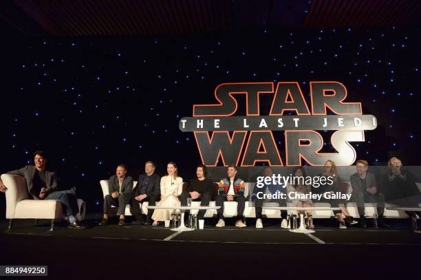 Moderator Anthony Breznican, Director Rian Johnson, actors Mark Hamill, Daisy Ridley, Adam Driver, Oscar Isaac, John Boyega, Kelly Marie Tran, Laura...