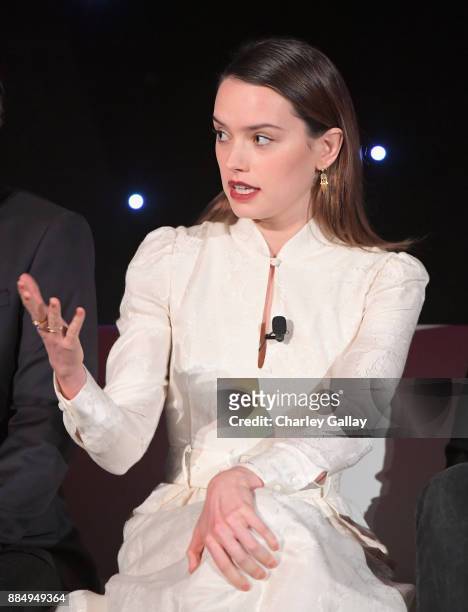 Actor Daisy Ridley attends the press conference for the highly anticipated Star Wars: The Last Jedi at InterContinental Los Angeles on December 3,...