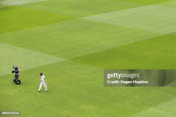 Kraigg Brathwaite of the West Indies leaves the field after being dismissed during day four of the Test match series between New Zealand Blackcaps...
