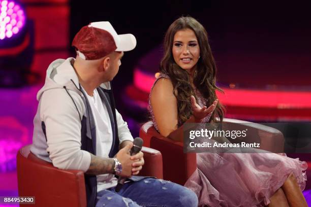Sarah Engels and Pietro Lombardi are seen on stage at '2017! Menschen, Bilder, Emotionen' TV Show on December 3, 2017 in Huerth, Germany.