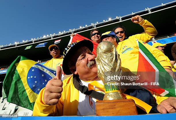 Brazil fans before the FIFA Confederations Cup match between Brazil and Egypt at Free State Stadium on June 15, 2009 in Bloemfontein, South Africa.
