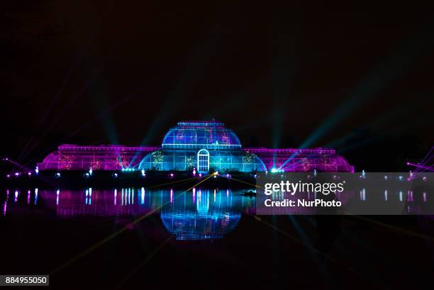 Illumination artworks are pictured at Kew Gardens for 'Christmas at Kew' exhibition, London on December 3, 2017. The exhibition consists of a...