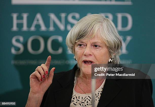 Candidate for the position of Speaker Ann Widdecombe MP addresses a hustings at Portcullis House, Parliament on June 15, 2009 in London. Candidates...