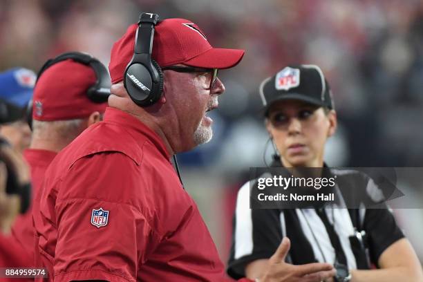 Head coach Bruce Arians of the Arizona Cardinals watches the action during the second half of the NFL game against the Los Angeles Rams at the...