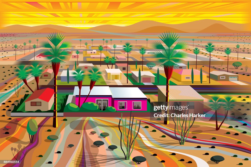 Desert Town in the Mojave Illustration in Vivid Color