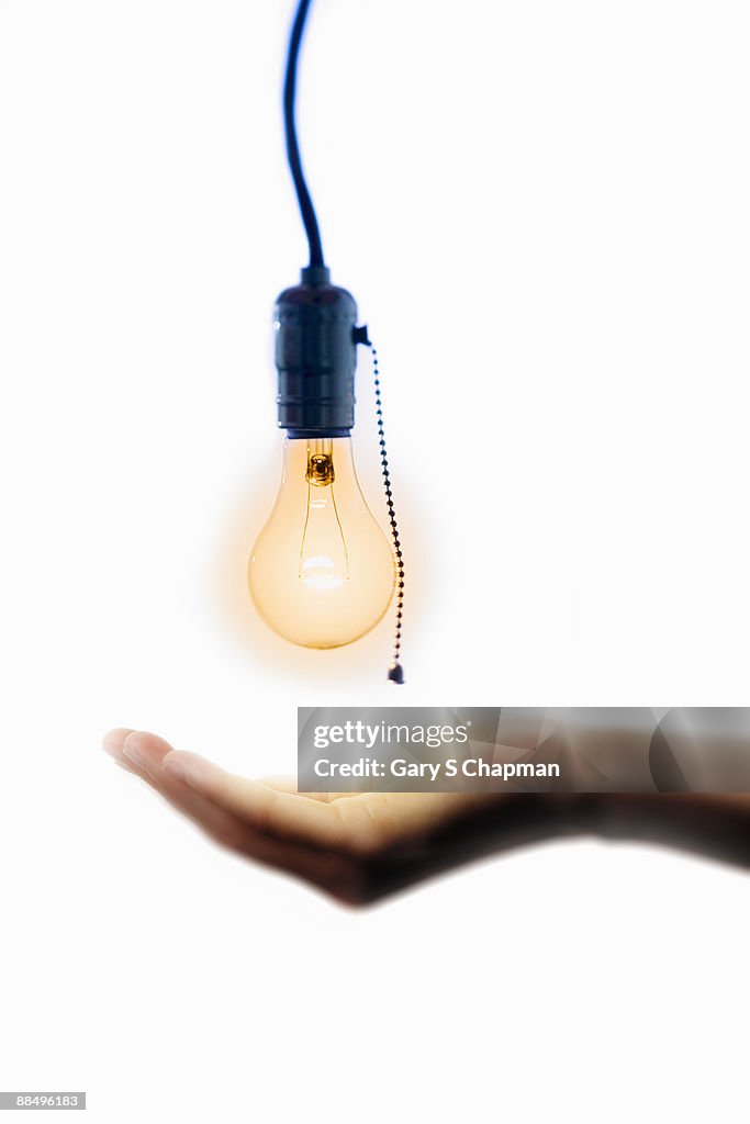 Female hand and lightbulb