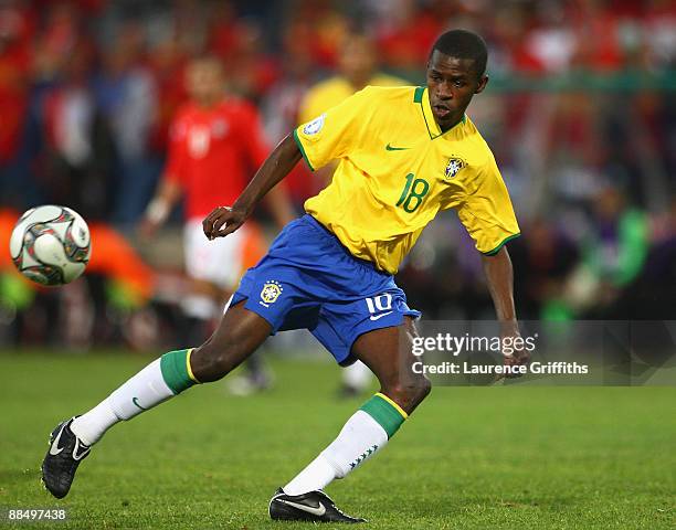 Ramires of Brazil in action during the FIFA Confederations Cup match between Brazil and Egypt at The Free State Stadium on June 15, 2009 in...