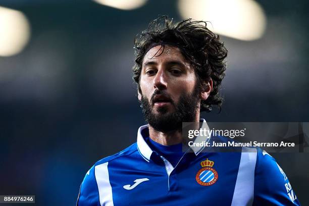 Esteban Felix Granero of RCD Espanyol reacts during the La Liga match between SD Eibar and RCD Espanyol at Ipurua Municipal Stadium on December 3,...