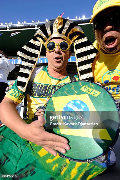 Brazil fans before the FIFA Confederations Cup match between Brazil and Egypt at Free State Stadium on June 15, 2009 in Bloemfontein, South Africa.