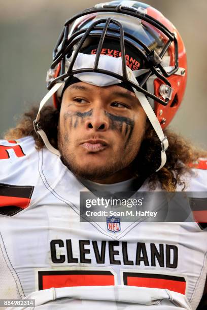 Danny Shelton of the Cleveland Browns walks off the field after a game against the Los Angeles Chargers at StubHub Center on December 3, 2017 in...