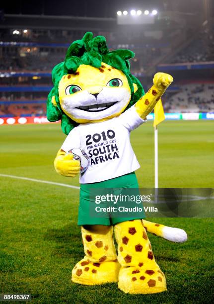 Zakumi, the 2010 FIFA World Cup mascot in the stadium for the Group B FIFA Confederations Cup match between the USA and Italy on June 15, 2009 at the...