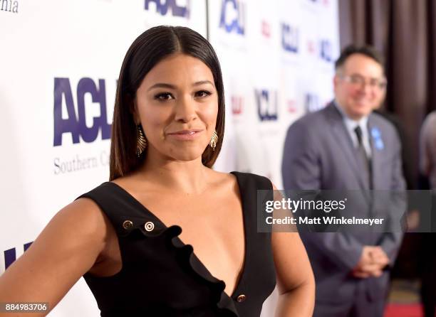 Honoree Gina Rodriguez attends ACLU SoCal Hosts Annual Bill of Rights Dinner at the Beverly Wilshire Four Seasons Hotel on December 3, 2017 in...