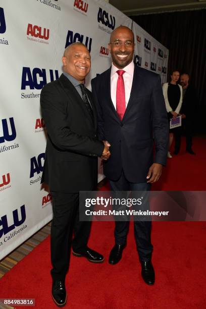 Honoree Reginald Hudlin and Van Jones attend ACLU SoCal Hosts Annual Bill of Rights Dinner at the Beverly Wilshire Four Seasons Hotel on December 3,...