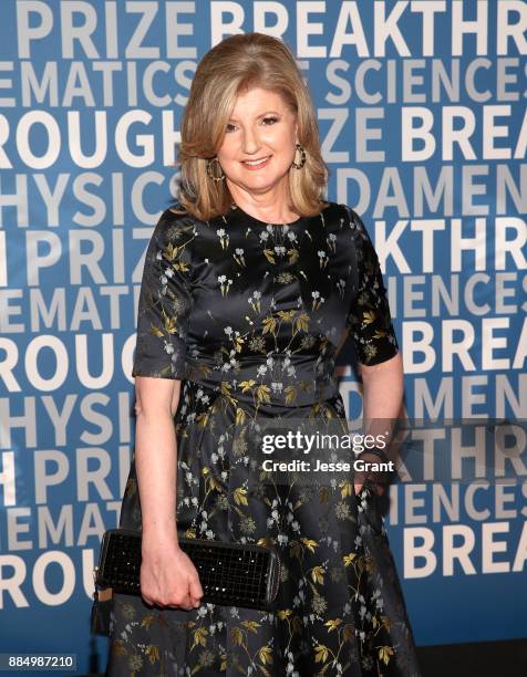 Businesswoman Arianna Huffington attends the 2018 Breakthrough Prize at NASA Ames Research Center on December 3, 2017 in Mountain View, California.