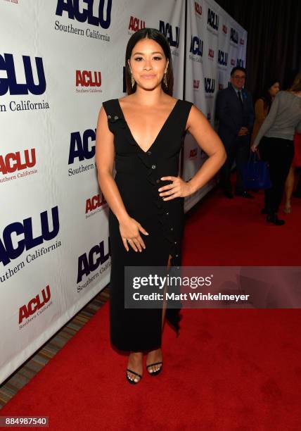 Honoree Gina Rodriguez attends ACLU SoCal Hosts Annual Bill of Rights Dinner at the Beverly Wilshire Four Seasons Hotel on December 3, 2017 in...