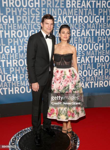 Actors Ashton Kutcher and Mila Kunis attend the 2018 Breakthrough Prize at NASA Ames Research Center on December 3, 2017 in Mountain View, California.