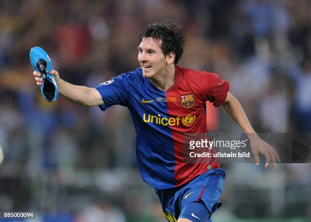 Italien Latium Rom - UEFA Champions League, Saison 2008/2009, Finale, FC Barcelona - Manchester United 2:0 - Barcelonas Lionel Messi jubelt nach...