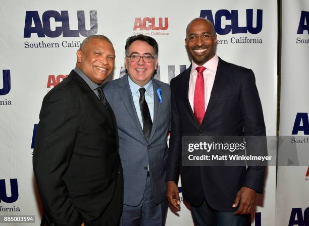 Honoree Reginald Hudlin, Hector Villagra, executive director at ACLU Southern California and Van Jones attend ACLU SoCal Hosts Annual Bill of Rights...