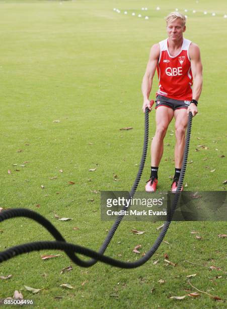 Isaac Heeney during a Sydney Swans AFL pre-season training session at Weigall Sports Ground on December 4, 2017 in Sydney, Australia.