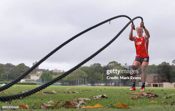 Isaac Heeney during a Sydney Swans AFL pre-season training session at Weigall Sports Ground on December 4, 2017 in Sydney, Australia.