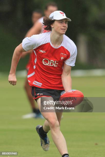 Draftee Ryley Stoddart during a Sydney Swans AFL pre-season training session at Weigall Sports Ground on December 4, 2017 in Sydney, Australia.