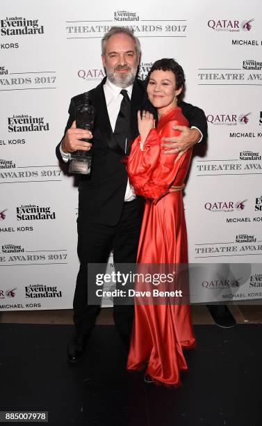 Sam Mendes and Helen McCrory pose at the London Evening Standard Theatre Awards 2017 at the Theatre Royal, Drury Lane, on December 3, 2017 in London,...