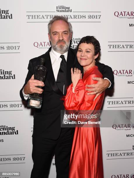 Sam Mendes and Helen McCrory pose at the London Evening Standard Theatre Awards 2017 at the Theatre Royal, Drury Lane, on December 3, 2017 in London,...