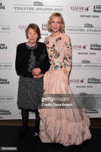 Glenda Jackson and Cate Blanchett pose at the London Evening Standard Theatre Awards 2017 at the Theatre Royal, Drury Lane, on December 3, 2017 in...