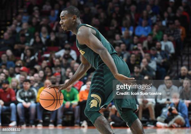 Michigan State guard Lourawls Tum Tum Nairn Jr. Dribbles up court in the championship game of the Victory Bracket at the PK80-Phil Knight...