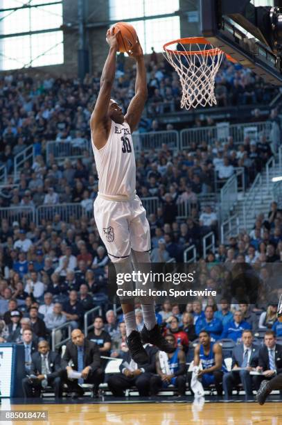 Butler Bulldogs forward Kelan Martin goes up for a dunk after a steal during the men's college basketball game between the Butler Bulldogs and Saint...