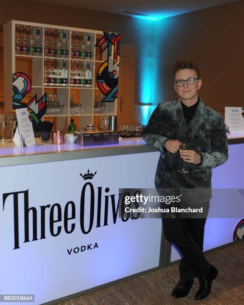 Tyler Oakley toasts with Three Olives Vodka in support of The Trevor Project at TrevorLIVE Gala at The Beverly Hilton Hotel on December 3, 2017 in...