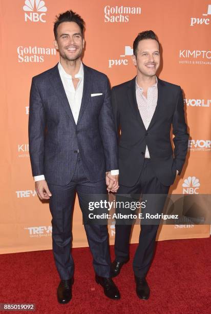 Cheyenne Jackson and Jason Landau attend The Trevor Project's 2017 TrevorLIVE LA on December 3, 2017 in Beverly Hills, California.