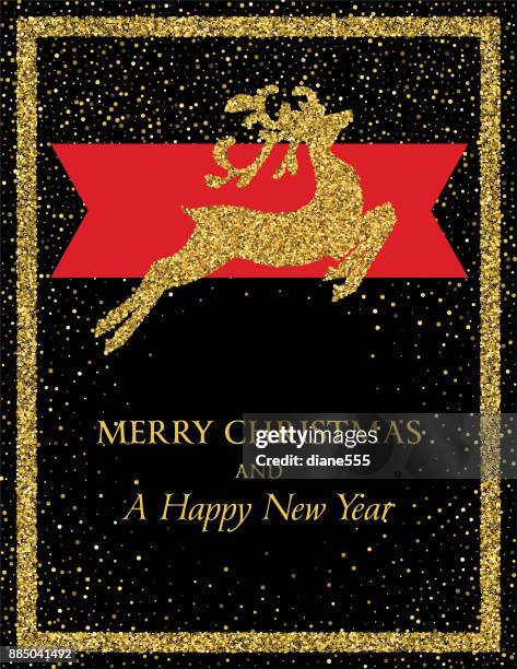 金色メタリック/グリッター/、ホリデー カード - hand drawn christmas card with reindeer点のイラスト素材／クリップアート素材／マンガ素材／アイコン素材