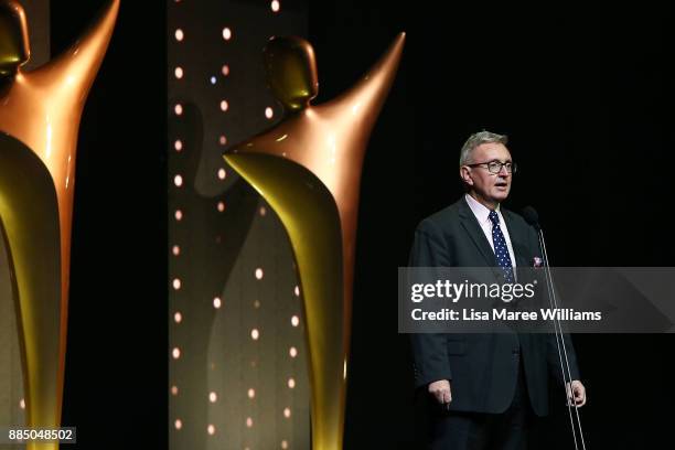 Minister for the Arts, Don Harwin speaks on stage during the 7th AACTA Awards Presented by Foxtel | Industry Luncheon at The Star on December 4, 2017...