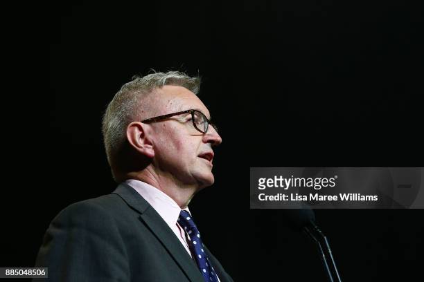 Minister for the Arts, Don Harwin speaks on stage during the 7th AACTA Awards Presented by Foxtel | Industry Luncheon at The Star on December 4, 2017...