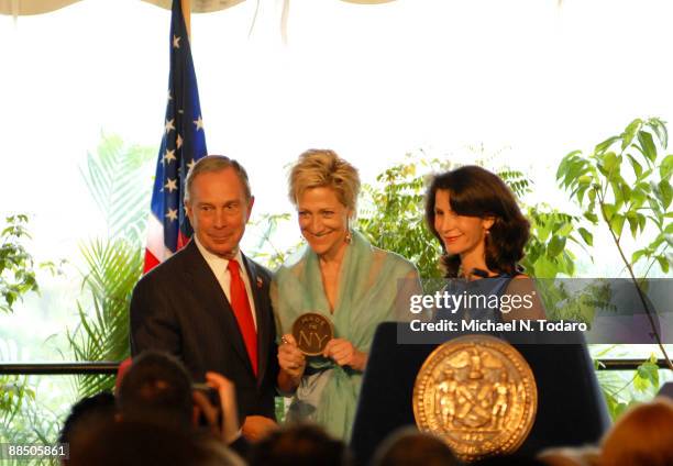 New York City Mayor Michael Bloomberg, Edie Falco and Katherine Oliver attend the 4th Annual Made In NY Awards at the Gracie Mansion on June 15, 2009...