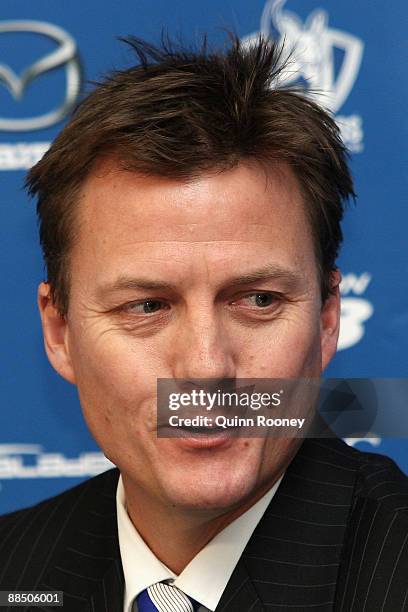 North Melbourne President James Brayshaw speaks to the media as Dean Laidley announces that he is standing down as coach of the North Melbourne...