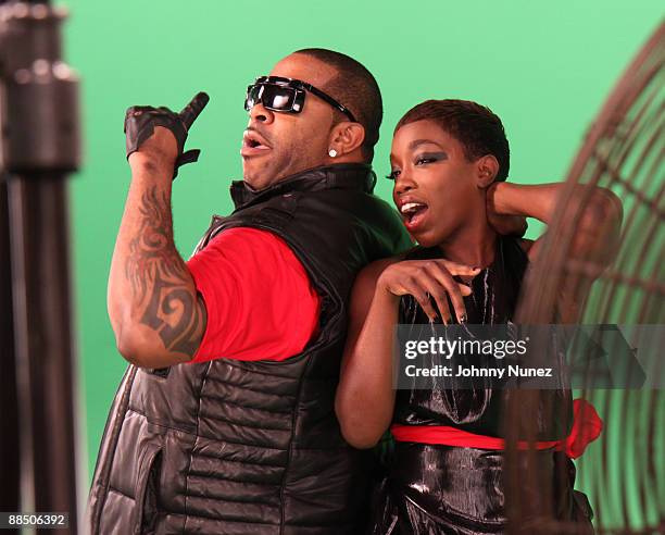 Busta Rhymes and Estelle shoot a video on June 15, 2009 in New York City.
