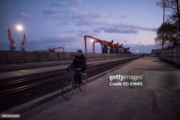 Photo taken on November 21, 2017 shows a general view of a railway at the RasonConTrans coal port at Rajin harbour in the Rason Special Economic...