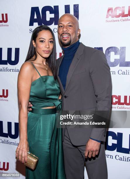 Activist Angela Rye and hip-hop artist Common arrive at ACLU SoCal's Annual Bill of Rights Dinner at the Beverly Wilshire Four Seasons Hotel on...